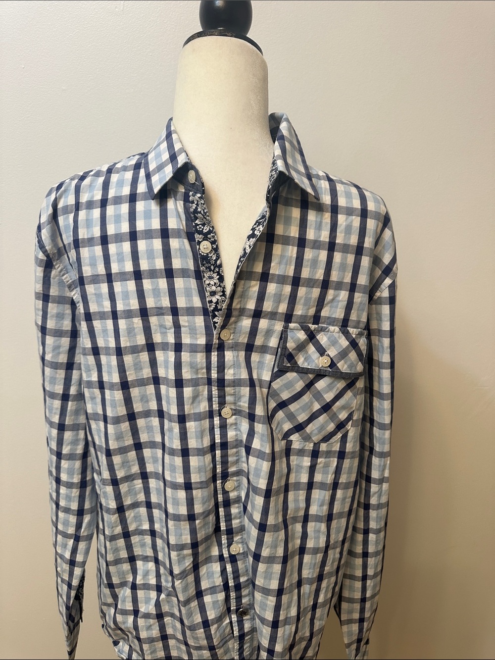 English Laundry Navy and White Plaid Button-Down Shirt